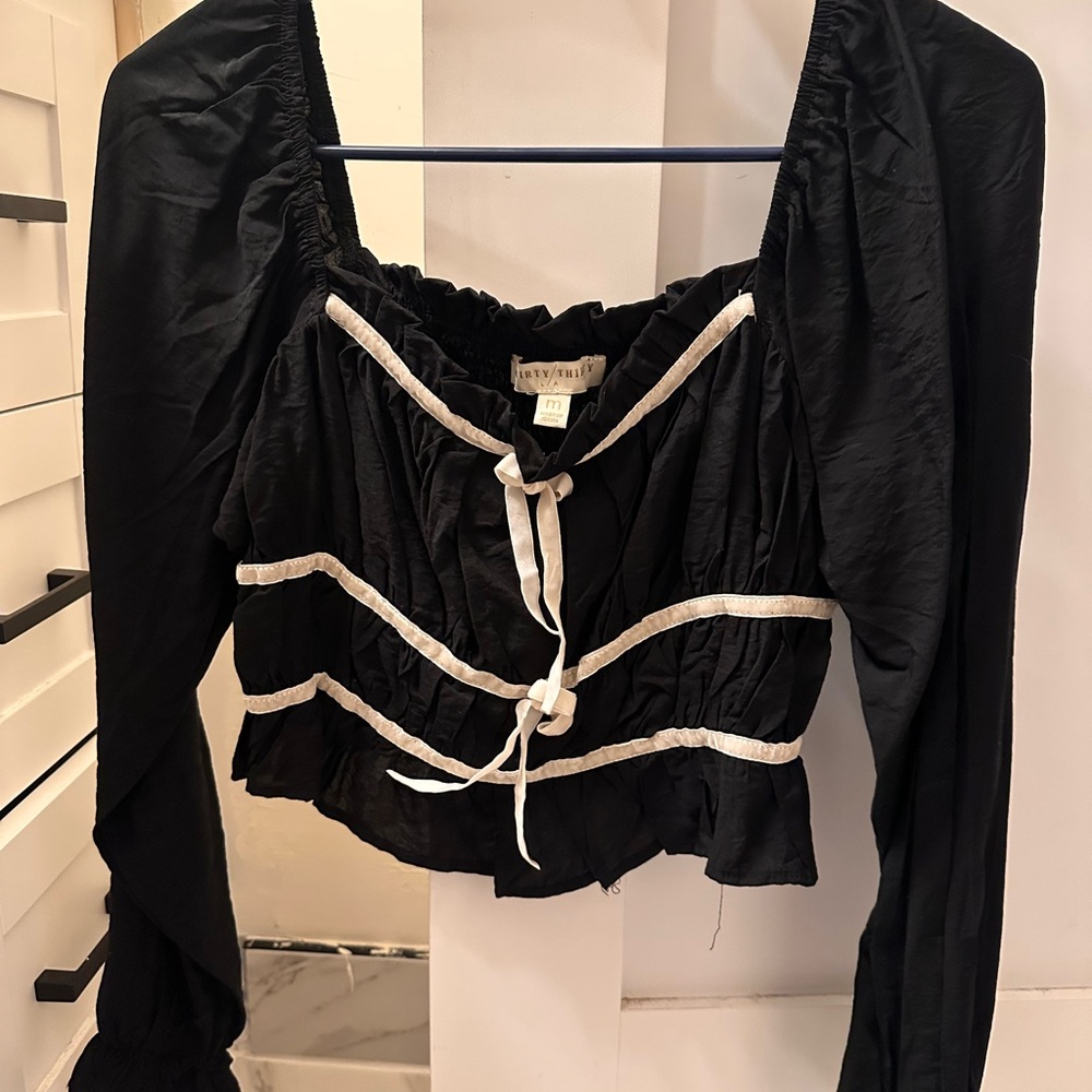 Black Blouse with White Trim